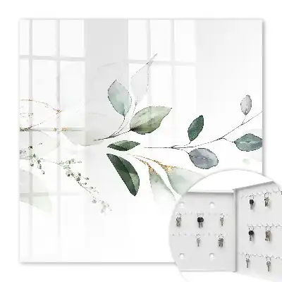Decorative key box Watercolor leaves in white pastels