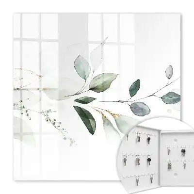 Decorative key box Watercolor leaves in white pastels