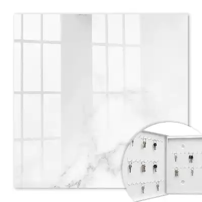 Wall mounted key cabinet in white and gray marble finish