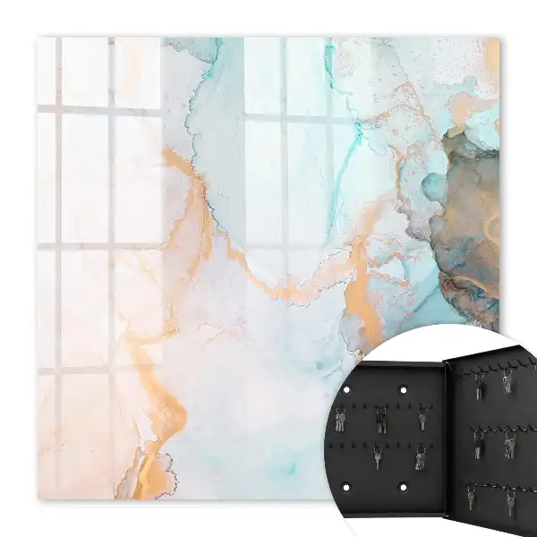 Wall mounted key cabinet with colorful orange marble pattern
