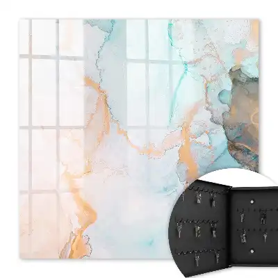 Wall mounted key cabinet with colorful orange marble pattern