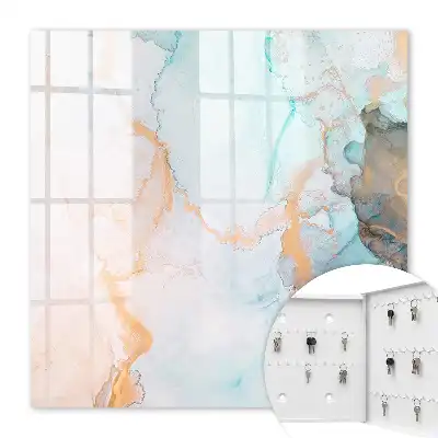Wall mounted key cabinet with colorful orange marble pattern