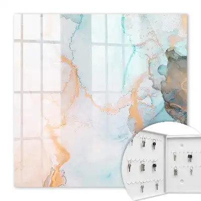 Wall mounted key cabinet with colorful orange marble pattern