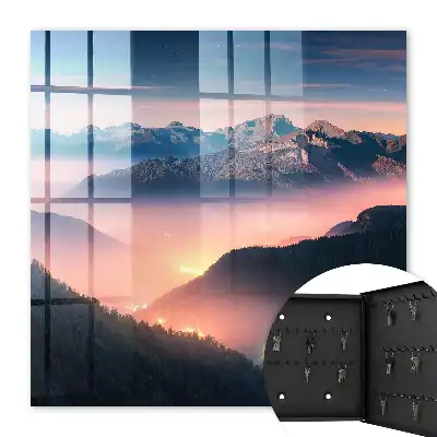 Mountain panorama with city lights wall-mounted key cabinet