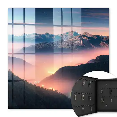 Mountain panorama with city lights wall-mounted key cabinet