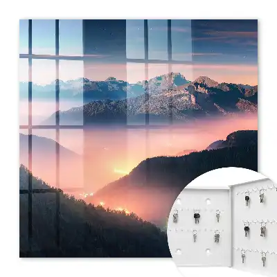 Mountain panorama with city lights wall-mounted key cabinet