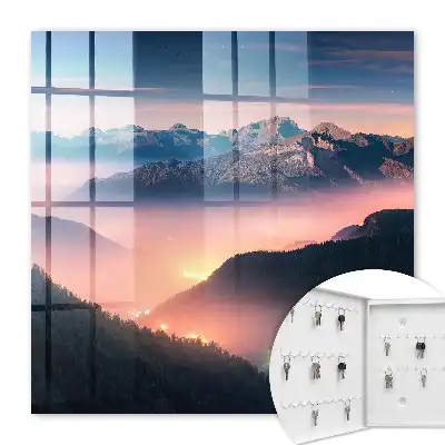 Mountain panorama with city lights wall-mounted key cabinet