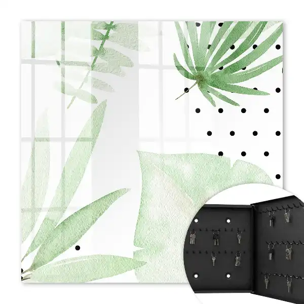 Wall mounted key box Green leaves in white background