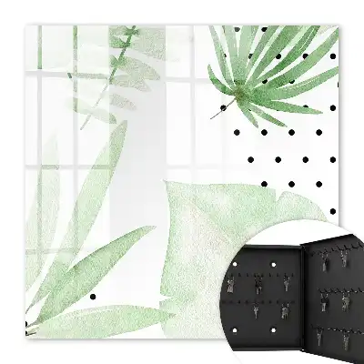 Wall mounted key box Green leaves in white background