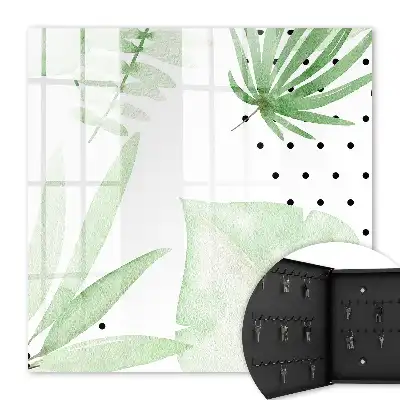 Wall mounted key box Green leaves in white background