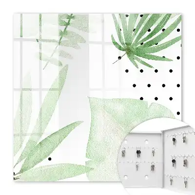 Wall mounted key box Green leaves in white background
