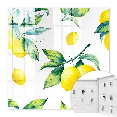 Decorative key box Watercolor lemon leaves