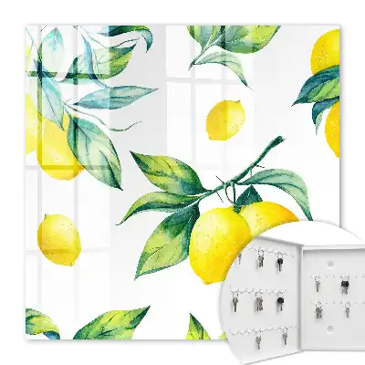 Decorative key box Watercolor lemon leaves
