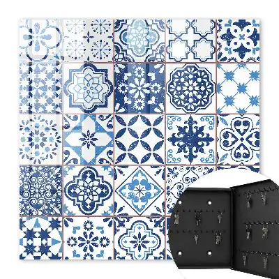 Key box for home Blue tiles with unique patterns