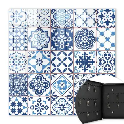 Key box for home Blue tiles with unique patterns