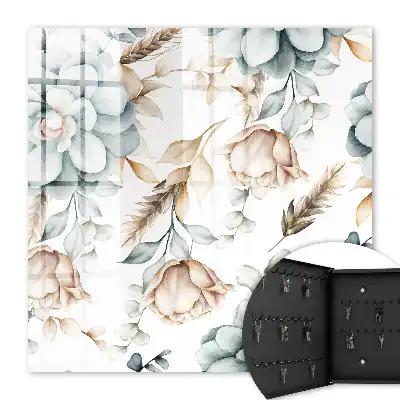 Wall mounted key box Watercolor flowers in soft colors