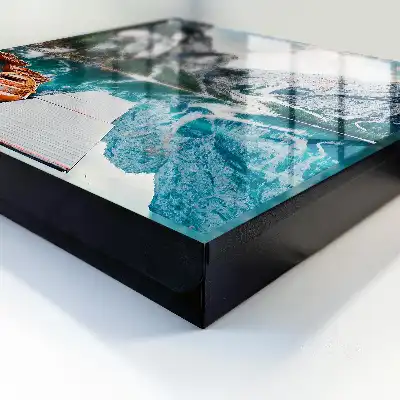 Wall mounted key box Mountain landscape with boats and a jetty