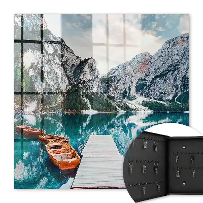 Wall mounted key box Mountain landscape with boats and a jetty