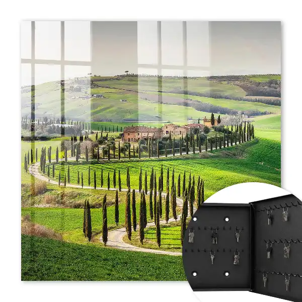 Wall mounted key cabinet Tuscan landscape of a hill with cypresses