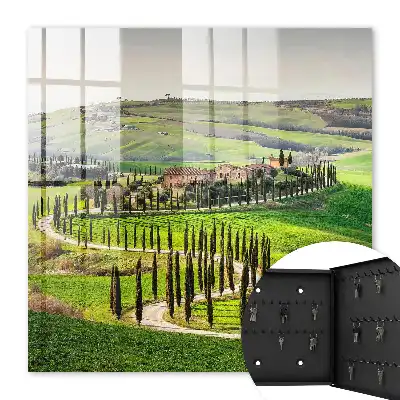 Wall mounted key cabinet Tuscan landscape of a hill with cypresses