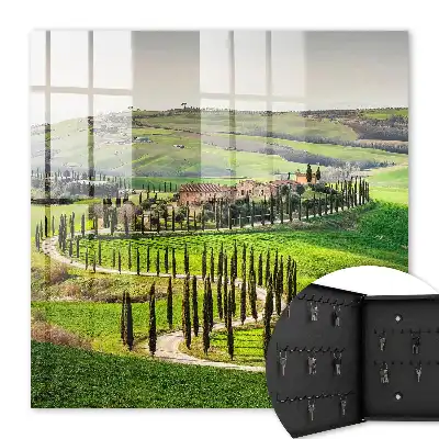 Wall mounted key cabinet Tuscan landscape of a hill with cypresses