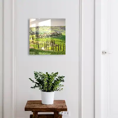 Wall mounted key cabinet Tuscan landscape of a hill with cypresses