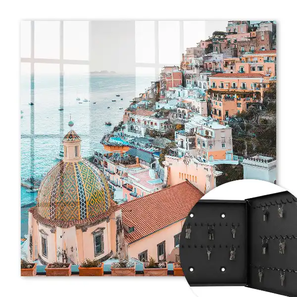 Wall mounted key cabinet Mediterranean charm with a blue sea
