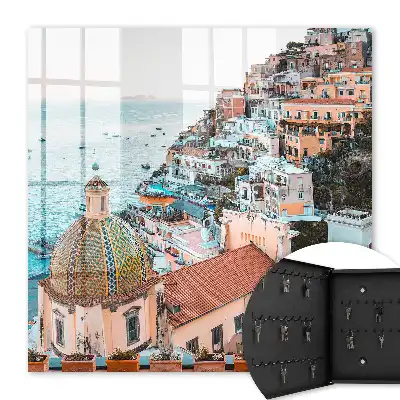 Wall mounted key cabinet Mediterranean charm with a blue sea