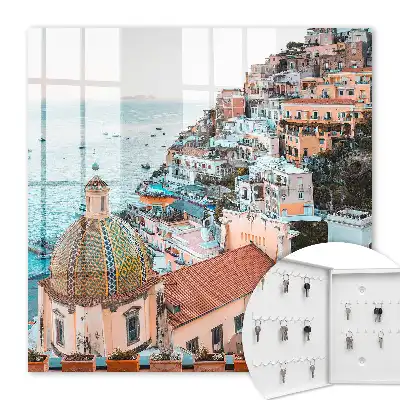 Wall mounted key cabinet Mediterranean charm with a blue sea