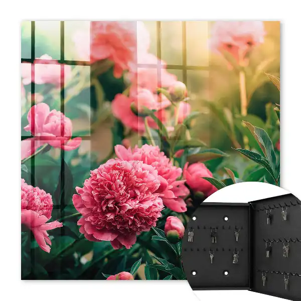 Wall mounted key box Pink peonies in a natural setting