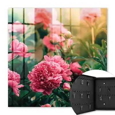 Wall mounted key box Pink peonies in a natural setting