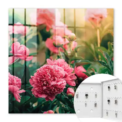Wall mounted key box Pink peonies in a natural setting