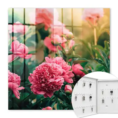 Wall mounted key box Pink peonies in a natural setting