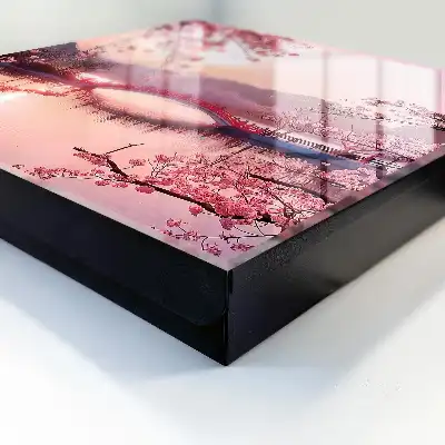 Decorative key box Spring bridge with cherry trees and sun