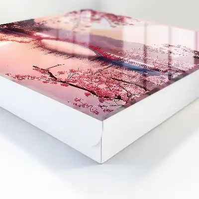 Decorative key box Spring bridge with cherry trees and sun