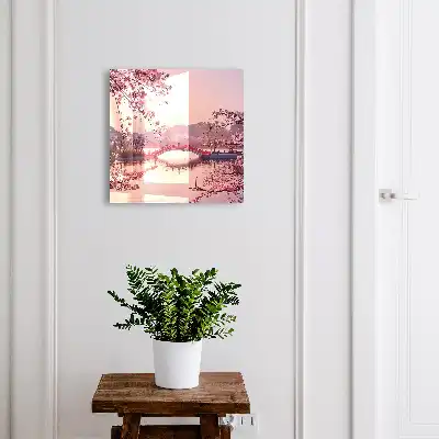 Decorative key box Spring bridge with cherry trees and sun