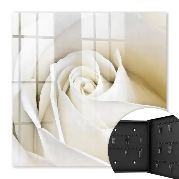Wall mounted key cabinet A white rose with subtle petals