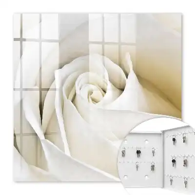 Wall mounted key cabinet A white rose with subtle petals