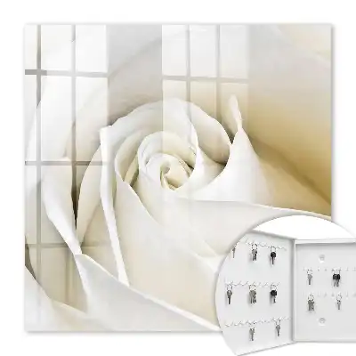 Wall mounted key cabinet A white rose with subtle petals