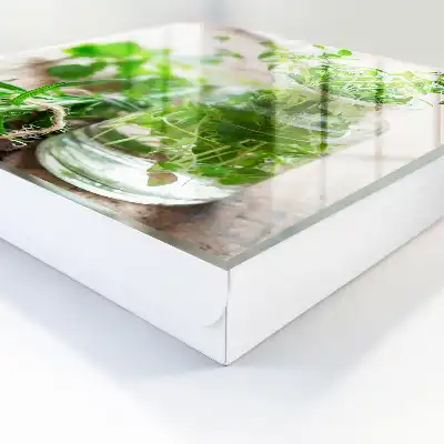 Wall mounted key box Green herbs in a wooden vessel