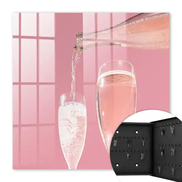 Wall mounted key cabinet Champagne glasses with pink background