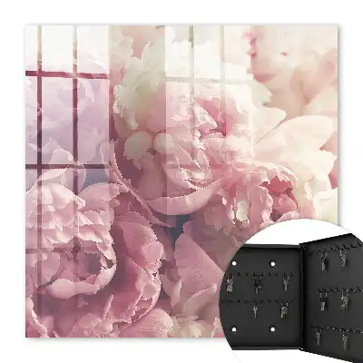 Key cabinet Cream pink peony flowers