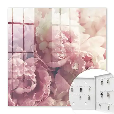 Key cabinet Cream pink peony flowers