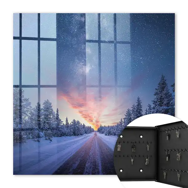 Key box for home Stars over the road in the winter forest