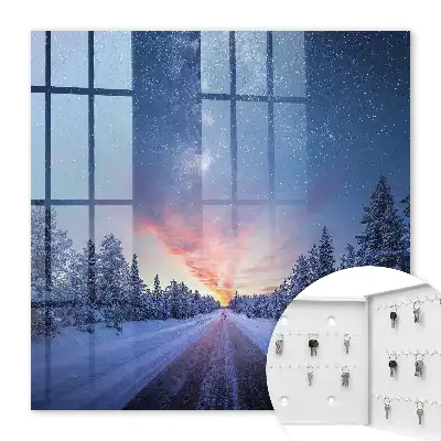 Key box for home Stars over the road in the winter forest