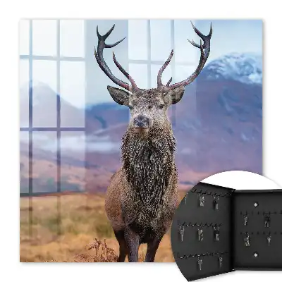 Wall mounted key box Deer in the autumn mountain landscape