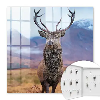 Wall mounted key box Deer in the autumn mountain landscape