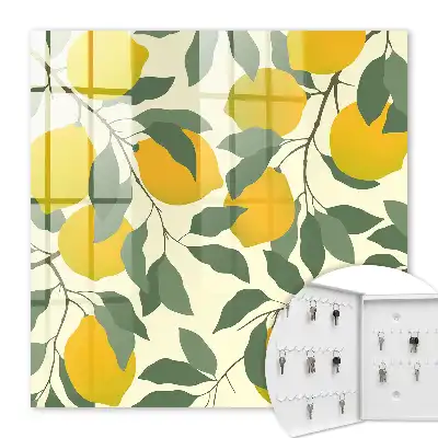 Wall mounted key box Juicy lemons in the light background