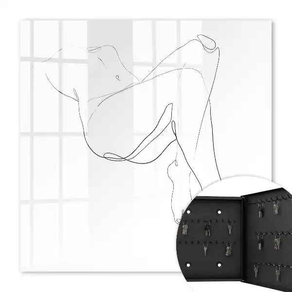 Wall mounted key cabinet Woman line art minimalist style