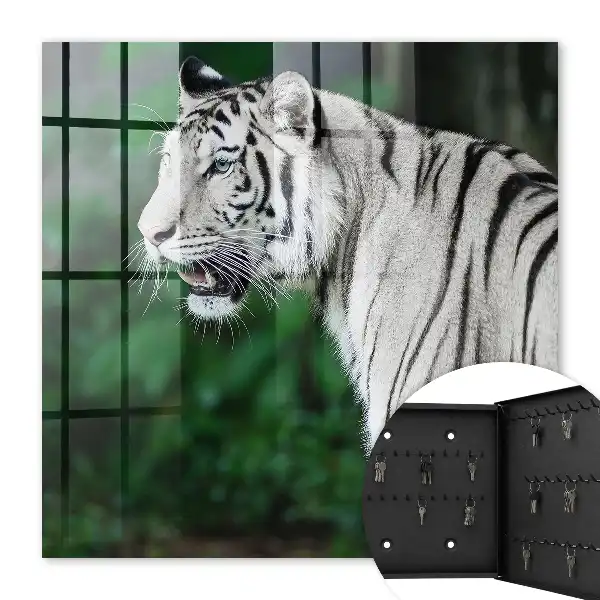 Wall mounted key box White tiger in green surroundings